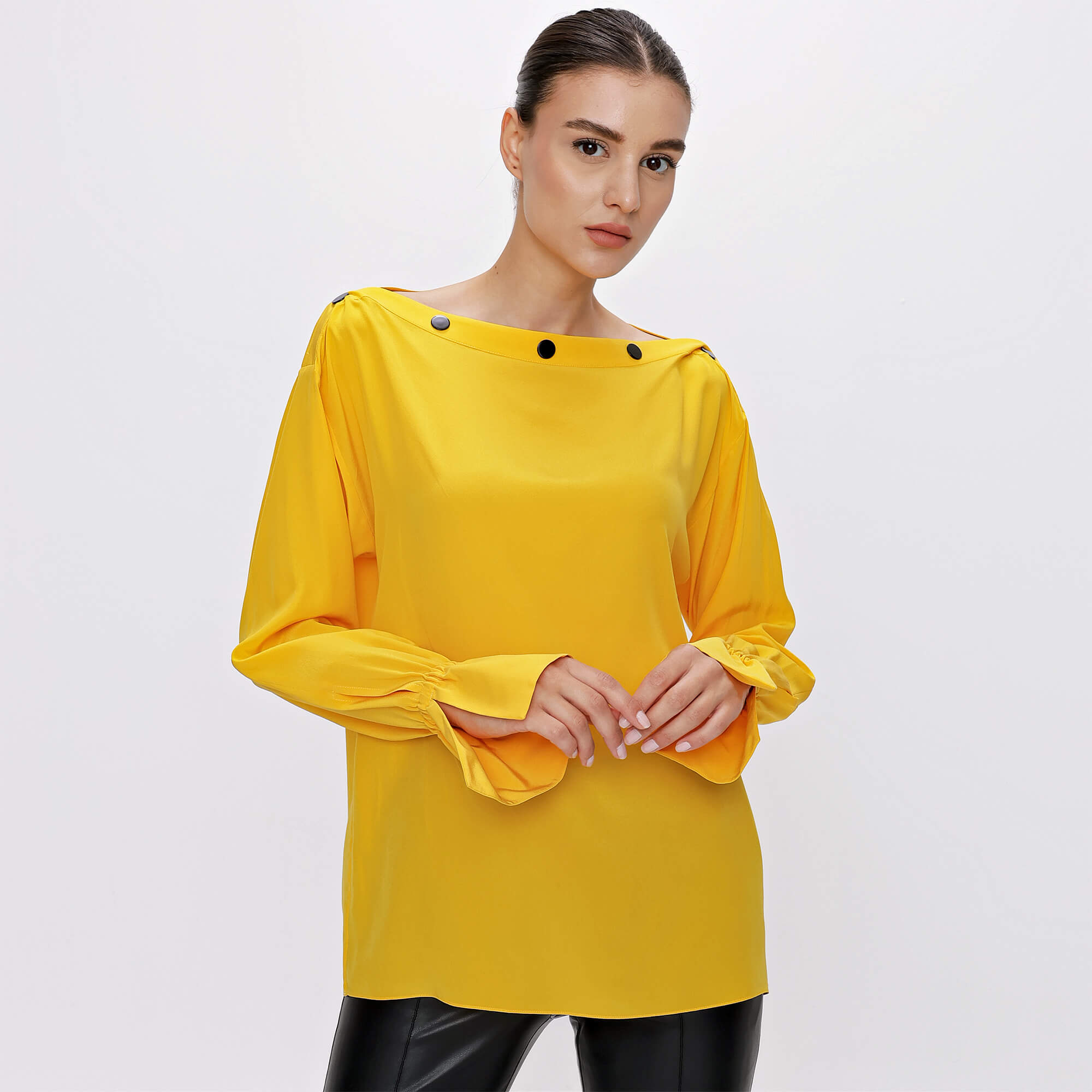 Emilio Pucci - Yellow Black Button Silk Blousses